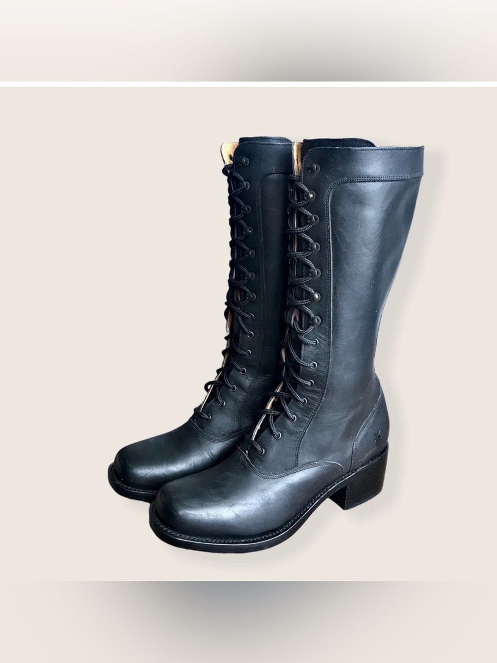VTG Frye Black Leather Campus Lace Up Tall Boots 77180 1994 Women's Size 7.5 - Picture 3 of 8